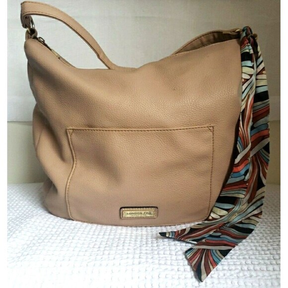 London Fog Handbags - London Fog Satchel Handbag Purse Faux Leather Pink Blush Scarf Zip Top Pockets